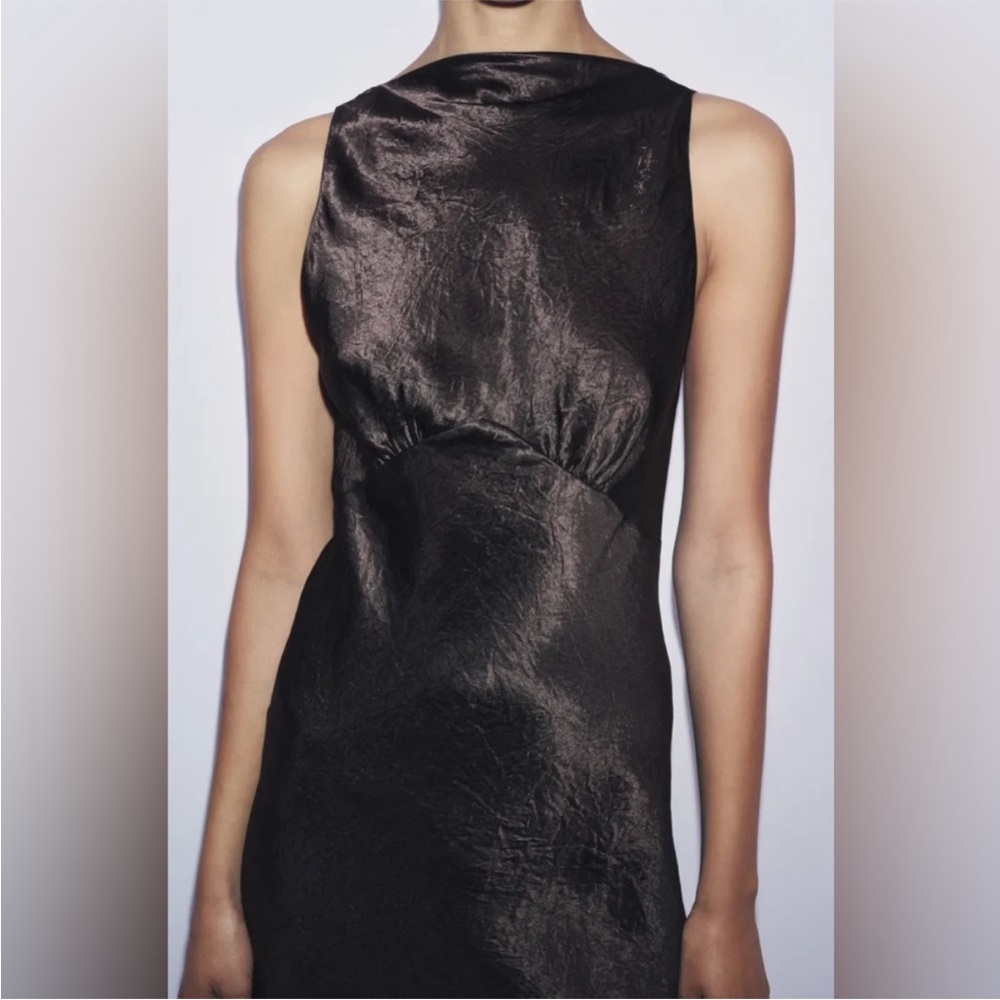 ZARA WRINKLED SATIN EFFECT DRESS - Picture 9 of 15
